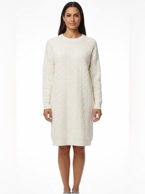 Lou & Grey Quilted Cable Print Sweatshirt Dress Cloud White Sz M